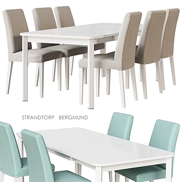 Strandtorp/Bergmund White Table & Chairs 3D model image 1 