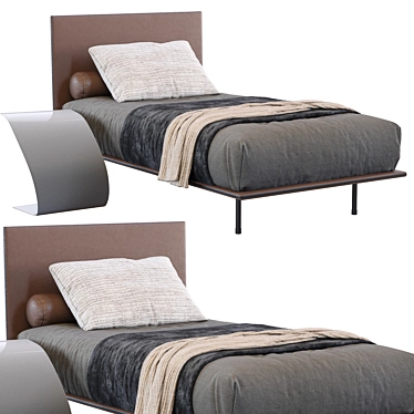 Sleek Leather Single Bed 3D model image 1 