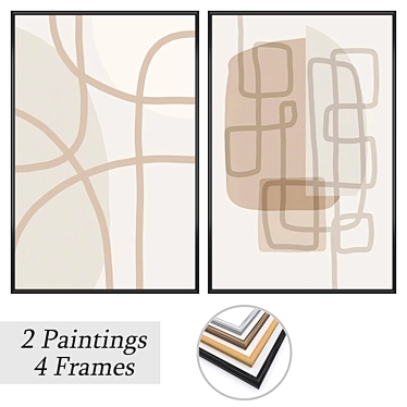 Elegant Art Set: 2 Paintings, 4 Frame Options 3D model image 1 