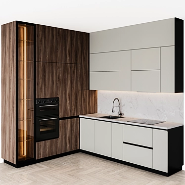 Sleek & Adjustable Modern Kitchen 3D model image 1 