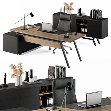 Wooden Black Manager Desk - Office 267 3D model image 1 