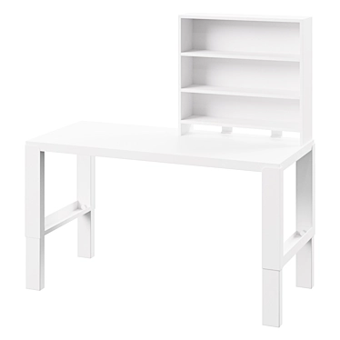 Modern White Desk with Shelves 3D model image 1 