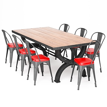 Tolix Style Metal Dining Set 3D model image 1 