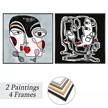 Artistic Wall Decor Set: Paintings & Frames 3D model image 1 