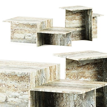 Elegant Travertine Coffee Tables 3D model image 1 