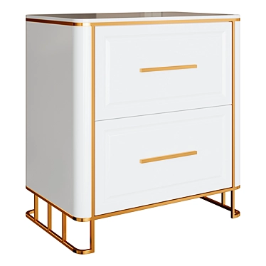 Modern White Bedside Table with 2 Drawers 3D model image 1 