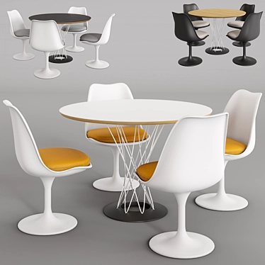 Modern Knoll Cyclone & Tulip Dining Set 3D model image 1 