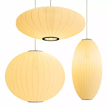 Elegant Silk Pendant Light, Metal & Silk Material 3D model image 1 