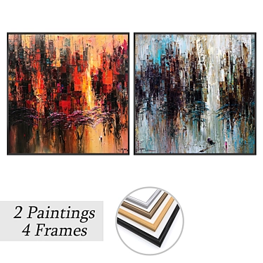 Elegant Art Set: 3 Paintings + 4 Frame Options 3D model image 1 