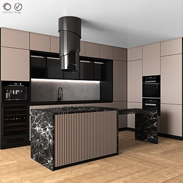 Modern Corner Kitchen - Complete with Luxury Appliances 3D model image 1 