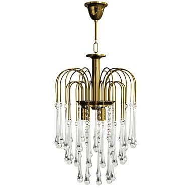 Brass & Murano Glass Teardrop Chandelier 3D model image 1 