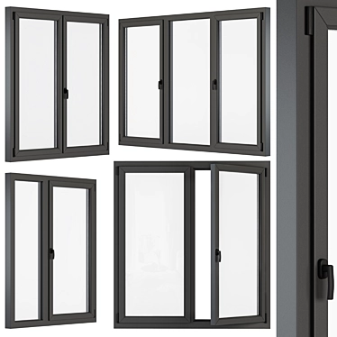 Sleek Gray Window Set 3D model image 1 