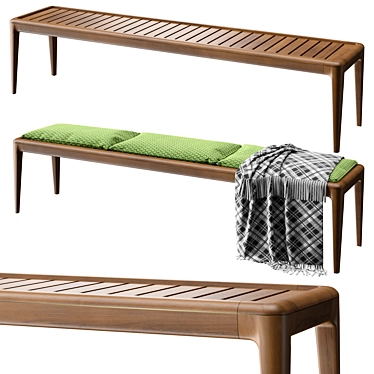 Elegant Oak Bench with Cushion 3D model image 1 