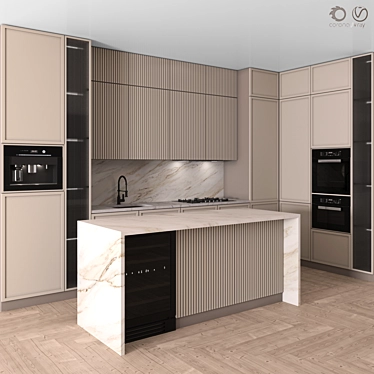 Modern Corner Kitchen with Appliances 3D model image 1 