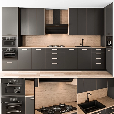 Sleek Black Wood Kitchen Cabinets 3D model image 1 