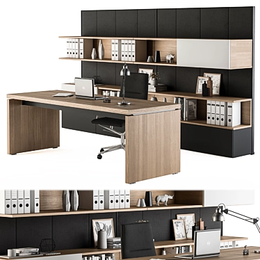 Wood and Black Manager Desk 3D model image 1 