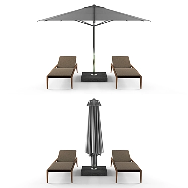 Royalbotania Outdoor Furniture Set: Umbrella & Deck Chair 3D model image 1 