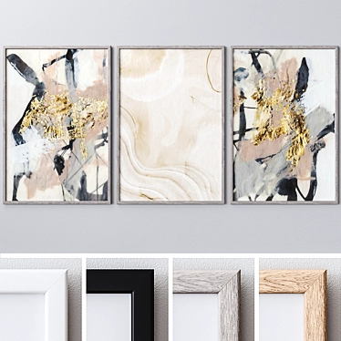 Set of Large Wall Paintings 1825: Bump Aquarelle Texture, Multiple Frame Colors 3D model image 1 