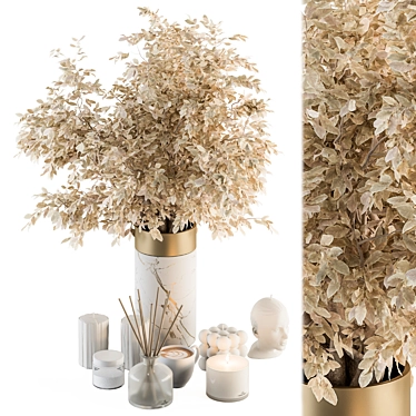 Elegant Gold and White Decor Set 3D model image 1 