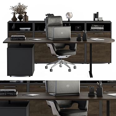 Wooden and Black Employee Desk 3D model image 1 