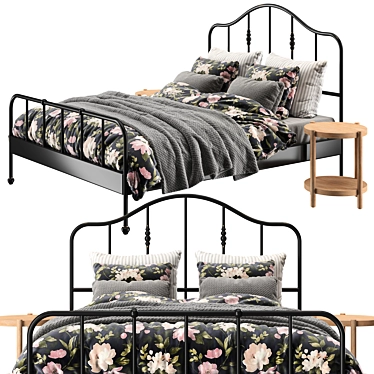 IKEA SAGSTUA Bed+Tables: Elegant Black Frame 3D model image 1 