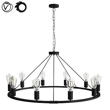 Black Farmhouse Wagon Wheel Chandelier: Timeless Rustic Elegance 3D model image 1 