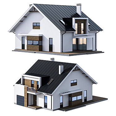 Modern Cottage with Garage: Balconies, Attic, Click Seam Roof 3D model image 1 