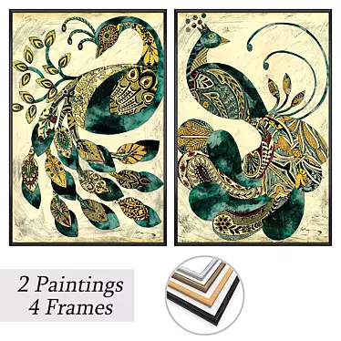 "Elegant Art Set: 2 Paintings with 4 Frame Options 3D model image 1 