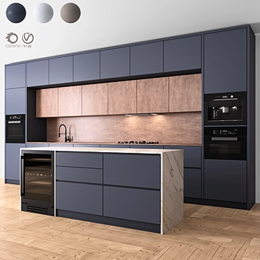 Sleek 3-Color Modern Kitchen 3D model image 1 