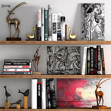 Artistic Decor Set: Sculptures, Books & Painting 3D model image 1 