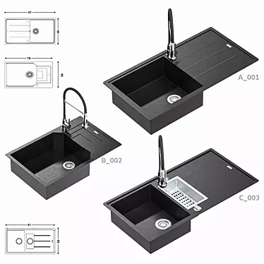 Franke 3-Pack Kitchen Sink: BFG 611 Onyx, UBG 611-62, BFG 651 3D model image 1 