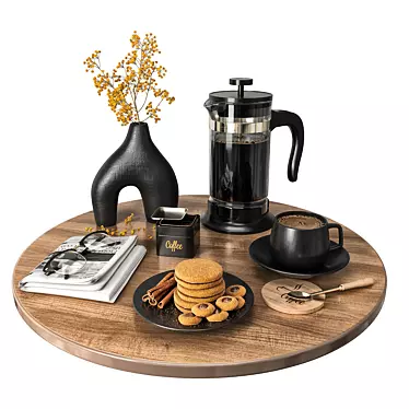 Sleek Black Coffee Set 3D model image 1 