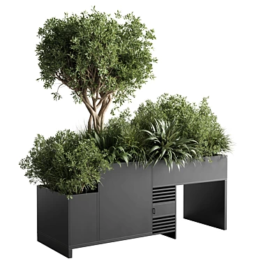 Modern Metal Plant Stand with Outdoor Houseplants 3D model image 1 