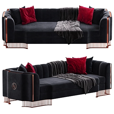 Modern Black 3-Seater Oriana Sofa 3D model image 1 