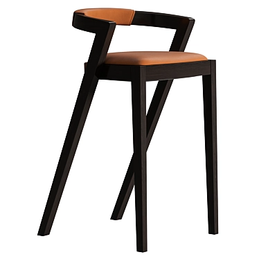 Geometric Wood & Leather Barstool 3D model image 1 