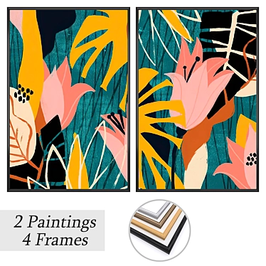 Elegant Paintings Set: 2 Artwork Choices with 4 Frames 3D model image 1 