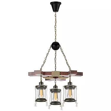 Retro Wooden Chandelier Pendant 3D model image 1 