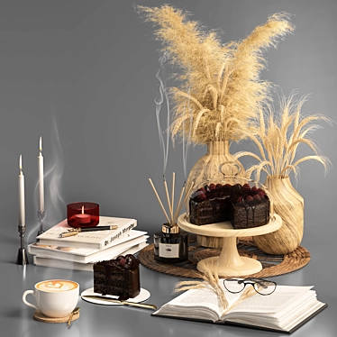 Elegant Pampas & Wheat Decor Set 3D model image 1 