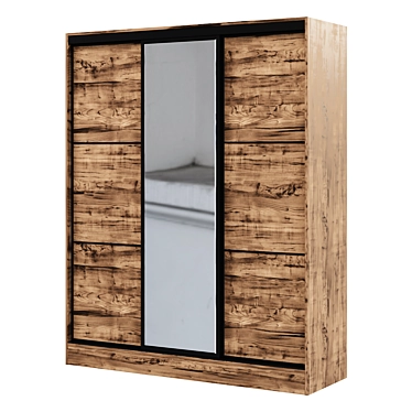 Modern Sliding Wardrobe in Tobacco Oak 3D model image 1 