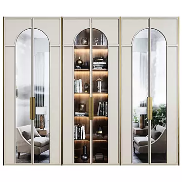 Art Deco Wardrobe with Mirrored Doors 3D model image 1 