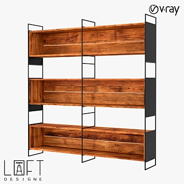 Industrial Pine Wood and Metal Shelving Unit 3D model image 1 