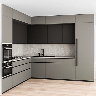 Sleek Gray & Black Kitchen 88 3D model image 1 