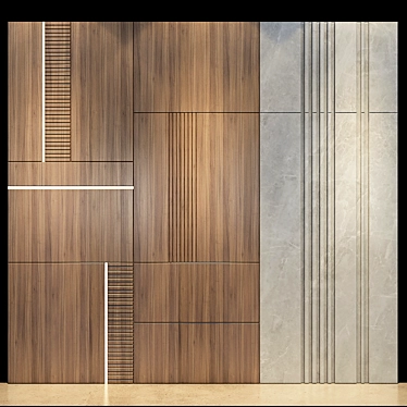 Elegant Wood and Gold Wall Panels 3D model image 1 