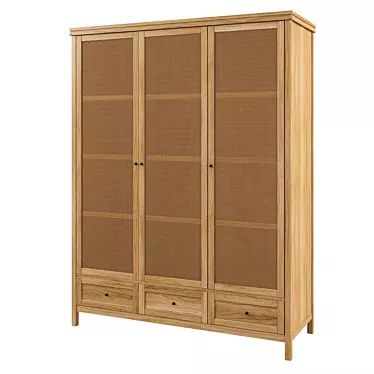 Gabin Triple Cabinet: Solid Pine & Rattan Perfection 3D model image 1 