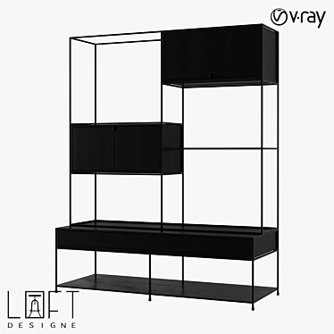 LoftDesigne Bookcase 81513: Stylish Wood and Metal Storage 3D model image 1 