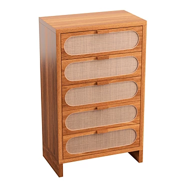 Oak Wood Retro Chic 5-Drawer Dresser 3D model image 1 