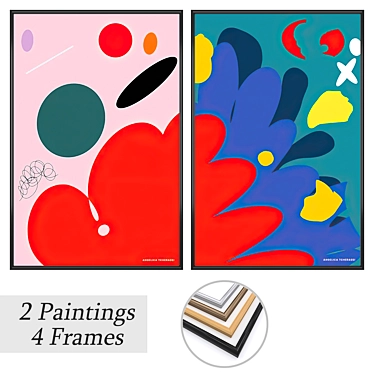 Elegant Paintings Set with Various Frames 3D model image 1 