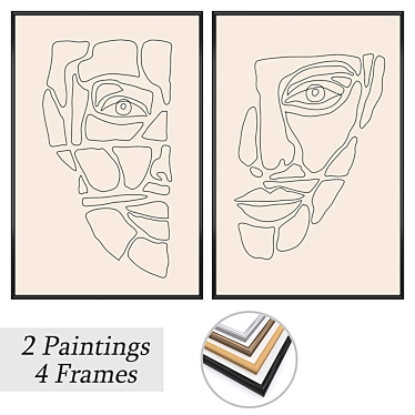 Title: Decorative Paintings Set with Multiple Framing Options 3D model image 1 