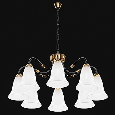 Sleek Black Chandelier with 8 White Glass Shades 3D model image 1 