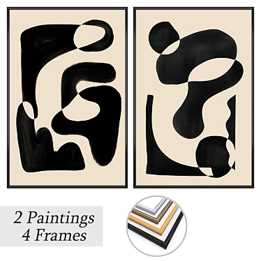 2-Piece Paintings Set with Frame Options 3D model image 1 